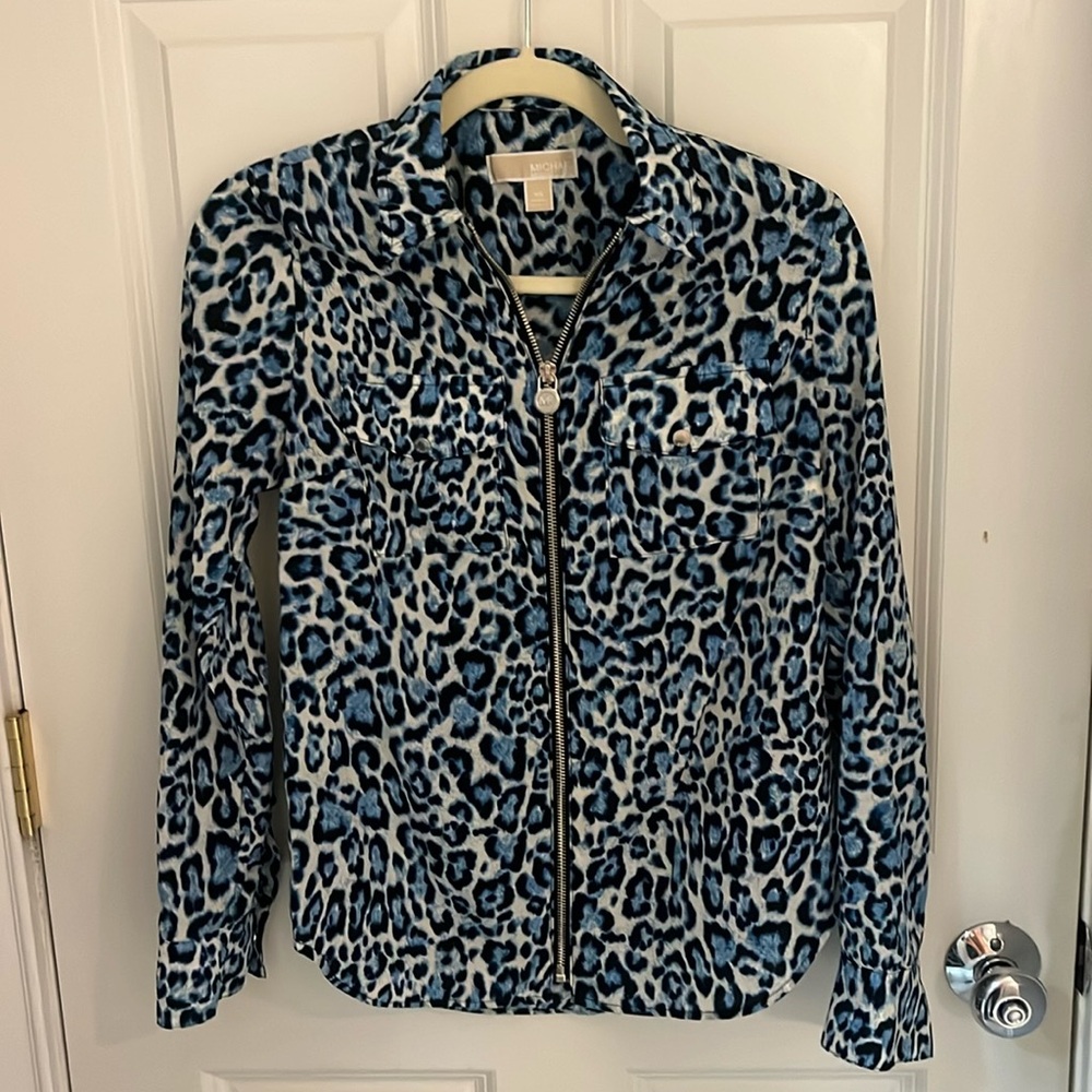 Michael Kors blue cheetah zip up size XS